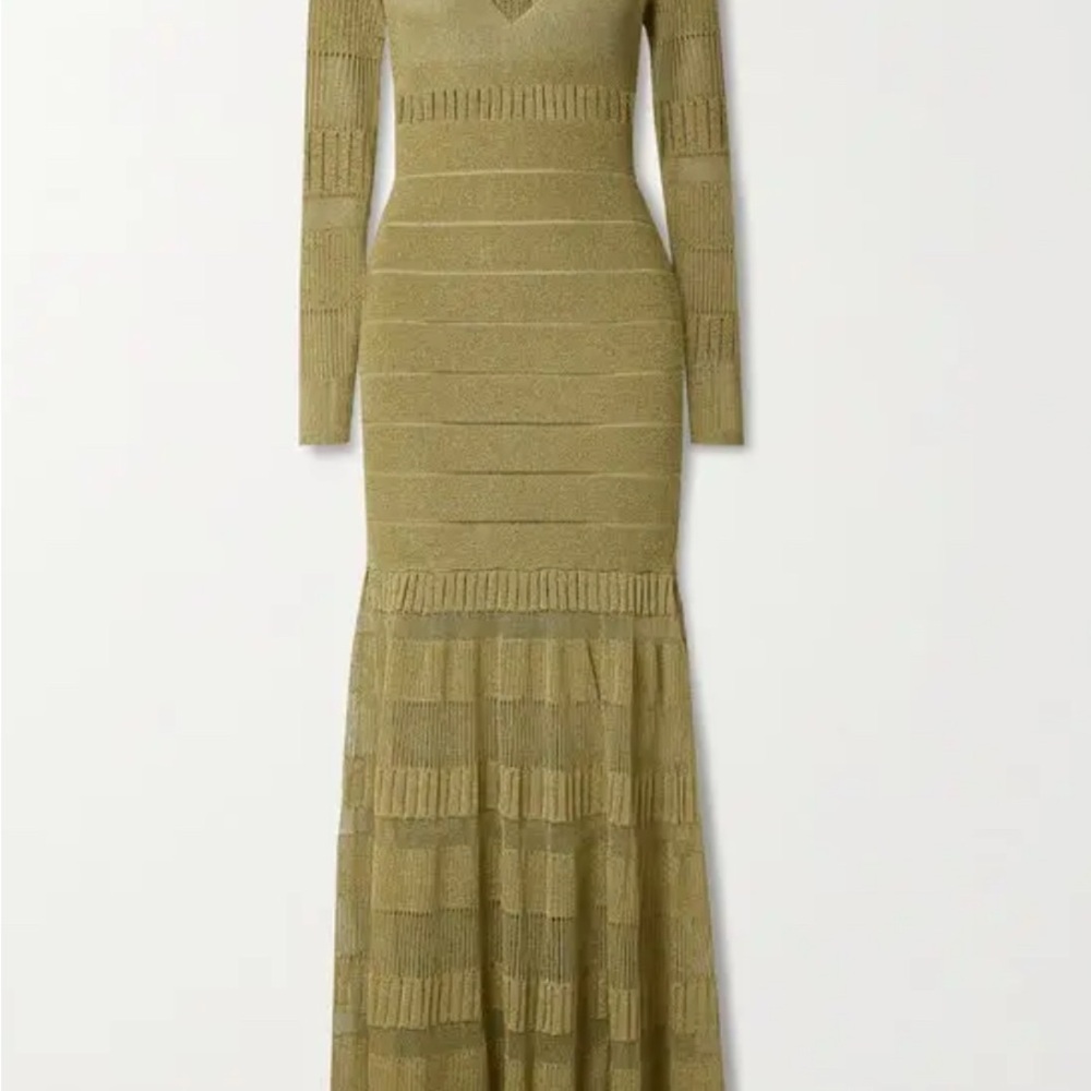 Herve Leger BNWT size xs metallic gold gown high neck concealed zipper - Picture 9 of 13